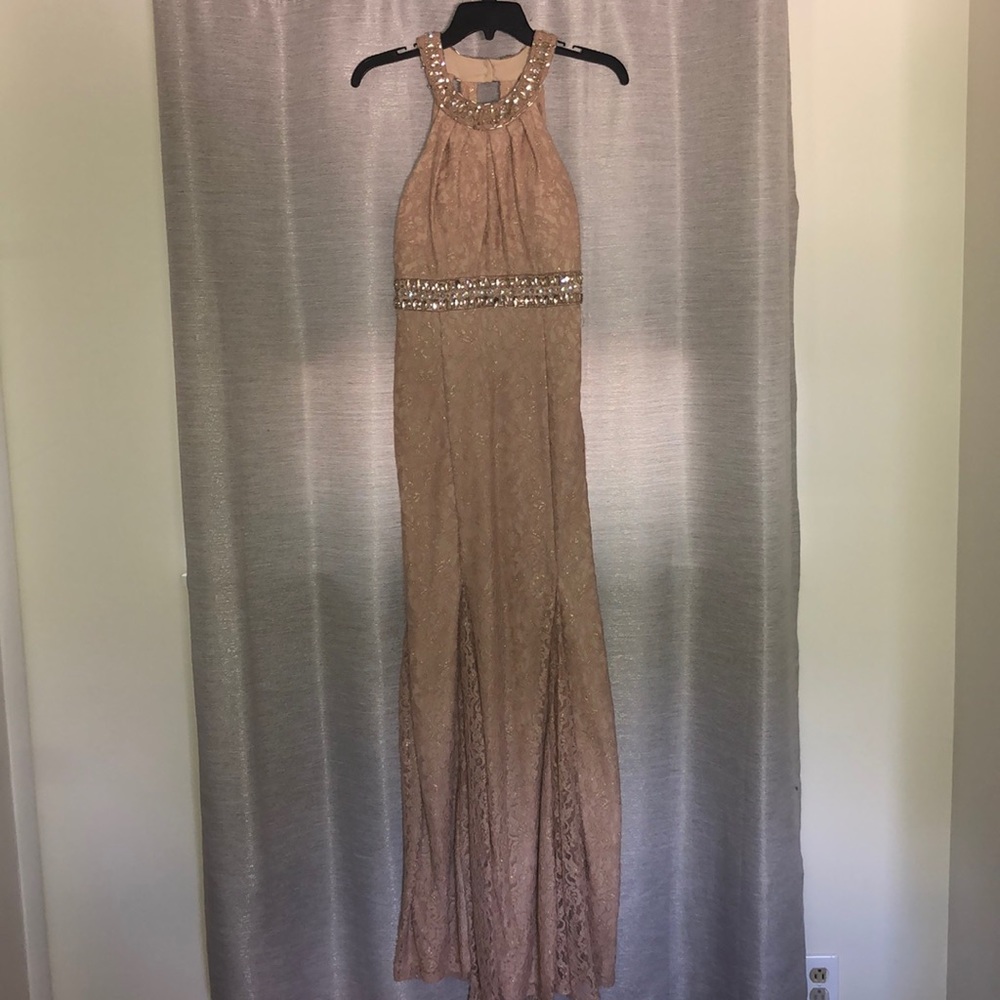 Gorgeous Champagne & Gold Lace Evening Gown - Picture 2 of 6